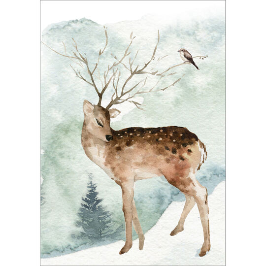 Deer and Bird Folded Holiday Cards